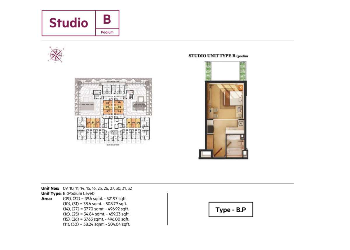 Studio,Type B, Size 521.97 Sq.ft